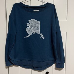 Teal Alaska Chicks Pullover with White Alaska Map Graphic